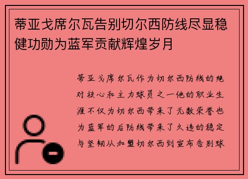 蒂亚戈席尔瓦告别切尔西防线尽显稳健功勋为蓝军贡献辉煌岁月